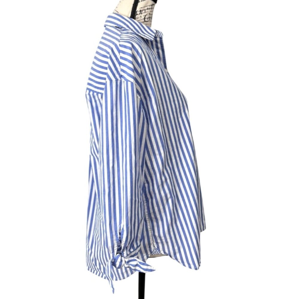 Lilly Pulitzer Womens XS Blue White Striped Top Button-Up Shirt With Tie Sleeves - Picture 2 of 7